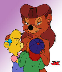 anthro bear bisexual black_nose bow breastfeeding breasts brown_fur brown_hair clothes clothing color cub disney female fur furry furry_breasts furry_ears furry_only hair hat jk kit_cloudkicker looking_at_viewer male mammal molly_cunningham multiple_females nipples rebecca_cunningham round_ears straight talespin young