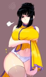 1girls 2023 angry_face belly_button black_eyes black_hair cameltoe chichi china_dress chinese_clothes clothed clothing dragon_ball dragon_ball_z dress_lift eyeshadow female female_only huge_breasts kiwiartsu panties ribbon shounen_jump solo solo_female thick_thighs thighhighs underwear wide_hips