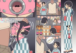 black_hair blindfolded blush bondage breasts clothing comic exposed_breasts fellatio female femsub gag hand_on_head instant_loss_2koma kimono male maledom nipples open_clothes open_mouth open_mouth_gag oral penis plug_gag short_hair sueyuu