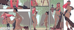 ass blush breasts clothing comic dark-skinned_female dark-skinned_male dark_skin defeated female from_behind instant_loss_2koma large_breasts long_hair nipples open_mouth penetration sex size_difference skirt skirt_lift spread_legs sueyuu tribal tribal_female tribal_male weapon