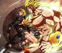 2boys abs anal bara biceps big_dom_small_sub broly broly_(dragon_ball_z)_1993 cum cum_in_ass cum_inside defeated dragon_ball dragon_ball_z gay glowing hotcha jewelry legendary_super_saiyan leotard male male_only malesub muscle pecs pleasure_face size_difference son_gohan spandex submissive super_saiyan yaoi