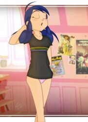 1girls ahoge blue_hair closed_eyes easter_eggs female female_only human long_hair marinette_cheng marinette_cheng_(pv) marinette_dupain-cheng miraculous_ladybug panties phantomdiver pink_panties poster shirt solo standing text watermark