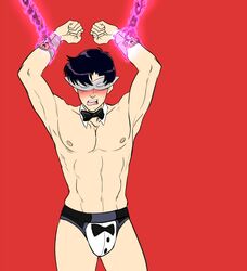 1boy bishoujo_senshi_sailor_moon blush bondage booty_electric bulge chains crotch male male_focus male_only mamoru_chiba mask muscular muscular_male restrained smooth_skin solo solo_focus tagme topless tuxedo_mask underwear undressing