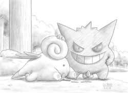 1boy 1girls 2018 after_sex anus clefable cum cum_inside duo erection fairy female feral furry gengar ghost interspecies looking_at_viewer male mammal monochrome nintendo outside penetration penis pokémon_(species) pokemon pussy simple_background sketch sl350 smile spirit testicles text tree vaginal_penetration video_games wings