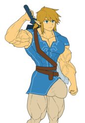 1boy abs biceps breath_of_the_wild buff bulge champion's_tunic clothes hyper hyper_muscles link link_(breath_of_the_wild) male male_only mlm4anemone muscle nintendo pecs pointy_ears ponytail solo sword tagme the_legend_of_zelda veins