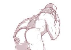 1boy ass booty_electric final_fantasy final_fantasy_xiii gloves hat invitation male_focus male_only male_solo nude sketch snow_villiers solo tagme testicles