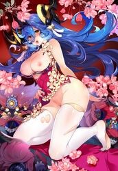 blue_hair breasts hatoyama_itsuru horns pussy thighhighs