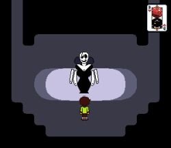 accurate_art_style aged_up animated bladedbard breasts deltarune dialogue egg fem_gaster female gaster human kris_(deltarune) male nipples pixel_animation pixelated smaller_male sprite taller_female undertale undertale_(series)