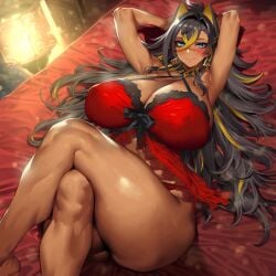 1girls 2vuiai ai_generated armpits big_breasts big_thighs blue_eyes blush breasts dark-skinned_female dark_skin dehya_(genshin_impact) female female_only genshin_impact gigantic_breasts gigantic_thighs huge_breasts huge_thighs large_breasts large_thighs laying_down looking_at_viewer massive_breasts massive_thighs muscular muscular_arms muscular_female muscular_thighs thick_thighs thighs voluptuous