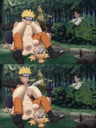 1boy 2girls after_battle ahe_gao black_hair blonde_hair blue_eyes blush breasts caught caught_in_the_act climax closed_eyes cuckquean ejaculation female_ejaculation fingering highres multiple_girls naruto naruto_(series) naruto_shippuuden ninja nipples non-web_source nude one_eye_closed oral peeping pussy sex shuriken spiked_hair squirting surprised temari tenten tongue tongue_out uzumaki_naruto weapon zanzagen