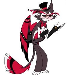 blush cat_ears cat_tail embarrassed hazbin_hotel husk_(hazbin_hotel) looking_away sensua_arts solo_male sprite sprite_art sprite_edit