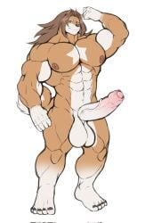 abs anthro areola balls biceps big_balls big_penis biped brown_body brown_fur brown_hair canid canine canis domestic_dog erection fingers foreskin fur genitals glans hair hi_res huge_balls huge_cock humanoid_genitalia humanoid_penis mal_lock male mammal muscular muscular_anthro muscular_male nipples pecs penis quads shiba_inu simple_background solo spitz star_(awakenstar) tail vein veiny_penis white_background