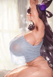 ai_generated from_side huge_breasts murasaki_shikibu_(fate) nipples see-through tank_top