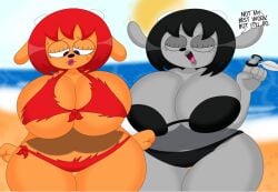 3barts big_breasts bikini huge_breasts lammy_lamb large_breasts lipstick nervous rammy_lamb scissors sweat um_jammer_lammy wide_hips