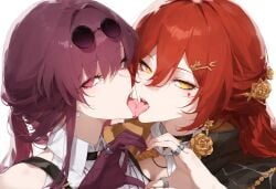 2girls enemies_to_lovers female_only heart_hands himeko_(honkai:_star_rail) honkai:_star_rail hoyoverse kafka_(honkai:_star_rail) kissing lesbian lesbian_kiss lesbians mommy purple_hair red_hair yuri