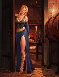 1girls 2017 alliance_(warcraft) blizzard_entertainment blonde_hair breasts brynja_hegg cleavage female female_only human_warrior large_breasts long_skirt mavezar original_character side_slit skirt warcraft warrior_(warcraft) world_of_warcraft