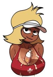 1girls alternate_version_available big_breasts breasts carol_kincaid cartoon_network cleavage dark-skinned_female dark_skin looking_at_viewer mature_female milf mother ok_k.o.!_let's_be_heroes sunscreen tullymonst3r