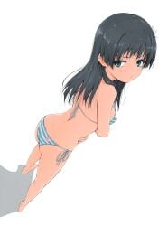 1girls 2020s 2025 absurd_res ass ass_cleavage bare_back bare_legs bare_shoulders barefoot bikini black_hair blue_bikini blue_eyes breasts butt_crack female flower from_behind full_body hair_flower hair_ornament hi_res light-skinned_female light_skin long_hair looking_at_viewer looking_back medium_breasts musaki_(msaki666) saten_ruiko simple_background solo standing swimsuit teenage_ass teenage_girl teenage_tits teenager to_aru_kagaku_no_railgun to_aru_majutsu_no_index toes white_background young