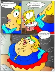 1boy 1girls anthro big_breasts blonde_hair blue_hat blue_shirt breasts chalkboard classroom cleavage clothing comic desk dialogue duo eyelashes female fish hands_on_hips hat indoors large_breasts looking_at_another male male/female marine mature mature_anthro mature_female mature_male mrs._puff nickelodeon open_mouth part_2 pufferfish red_lipstick red_skirt robot001 sea_sponge shirt sitting sitting_on_chair spongebob_squarepants spongebob_squarepants_(character) teacher text text_bubble