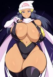 ai_generated alternate_costume alternate_skin_color curvy dark-skinned_female dark_skin dawn_(pokemon) fantasy female large_breasts mullon novelai pokemon pokemon_dppt revealing_clothes