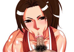 1boy 1girls :>= alternate_version_available bare_shoulders black_eyes blush brown_hair censored duo erect_nipple erect_nipples erection eyelashes faceless_male fatal_fury fellatio female female_focus front_view human king_of_fighters kunoichi lipstick long_hair looking_down mai_shiranui makeup male oral oral_sex pink_lipstick pubes pubic_hair shiny shiny_skin simple_background snk solo_focus straight teamtgs video_game video_games white_background