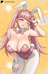 1girls ;d alternate_costume armpits bangs bare_arms bare_shoulders breasts bunny_ears bunny_girl bunnysuit cleavage collarbone female female_only fire_emblem fire_emblem:_three_houses hilda_valentine_goneril large_breasts leaning_forward leotard leporid looking_at_viewer nintendo one_eye_closed pantyhose pink_eyes pink_hair pose shoulders smile solo twintails w wink