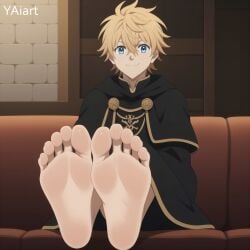 black_clover blonde_hair foot_fetish foot_focus luck_voltia male_only sitting yaiart