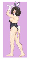 1girls anal_beads bakudon big_breasts black_hair breasts bunny_ears bunnysuit chubby fishnets merina_(bakudon) purple_eyes