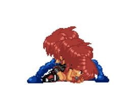 all_the_way_through animated bike_shorts body_invasion forced gif heroine_hunting inflation pixel_art red_hair slime slime_inflation slime_monster unwilling vore