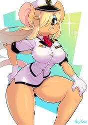 1girls 2023 2023s a.i.m._(game) absurd_res accessory anthro arm_tuft big_breasts blonde_female blonde_hair blonde_hair_female blue_eyes bottomwear breasts buckteeth clothing digital_drawing_(artwork) digital_media_(artwork) ear_piercing ela_novabay elbow_tuft eyebrows eyelashes female female_focus female_only fur furry furry_female gloves hair hair_accessory hair_over_one_eye hat headgear headwear hi_res long_hair looking_at_viewer mammal mole_(marking) mole_under_eye mouse mouse_ears mouse_girl mouse_tail murid murine navy panties piercing rodent skirt skykain tail teeth underwear uniform white_panties