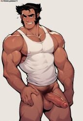 ai_generated ass bara big_penis d-prime248 gay hair male male_only marvel marvel_comics muscular_male nipples nsfwworks.ia only_male penis shirt simple_background wolverine_(x-men) yaoi