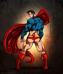 1boy abs ass behind clark_kent clothes dc dc_comics hotcha male male_only muscular pecs pose solo superman underwear viewed_from_below