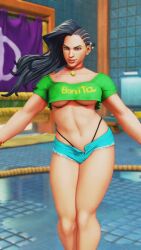 3d 3d_animation animated big_breasts breasts brown_eyes busty capcom crop_top female female_focus female_only hourglass_figure laura_matsuda long_hair navel street_fighter street_fighter_v tagme underboob video wide_hips