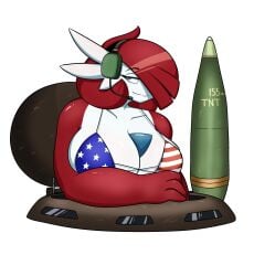 1girls american_flag_bikini american_flag_bikini_top anthro anthro_female big_breasts bikini bikini_top breasts female female_focus female_only gardevoir generation_3_pokemon headgear looking_at_viewer nintendo pokemon solo solo_female solo_focus tank uncle_luart video_game_character weapon