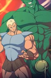 2boys abs ass bara big_balls big_dom_small_sub big_penis comic green_skin hotcha huge_cock huge_penis humansub imminent_rape monster monster_on_male muscle pecs size_difference testicles text the_farmer's_boy trapped warrior yaoi