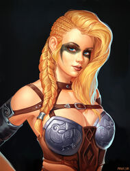 1girls alliance_(warcraft) blizzard_entertainment blonde_hair blue_eyes breasts brynja_hegg cleavage facepaint female female_only human_warrior large_breasts mavezar original_character source_request warcraft warrior_(warcraft) world_of_warcraft