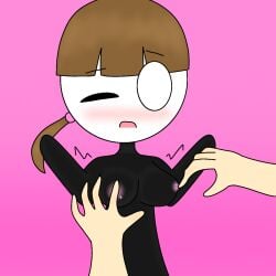 1:1 1:1_aspect_ratio 1boy 1boy1girl 1girls bad_anatomy bad_hands blush blushed blushed_face brown_hair caffey chibi cute_face embarrassed gradient_background humans light-skinned_male low_quality motion_lines nipple_play nipples nude_female pigtail pink_background pretty_(zolaman) simple_background simple_shading stickfigure stickman unseen_male_face zolaman_(franchise) 졸라맨