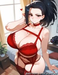 1girls aged_up ai_generated big_ass big_breasts dusty_ai female female_only huge_ass huge_breasts light-skinned_female lingerie lingerie_only momo_yaoyorozu my_hero_academia smile smiling smiling_at_viewer