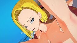 3d android_18 animated anime blonde_hair dark-skinned_male dragon_ball fanart fight gif hotworldninja mother muscular muscular_female muscular_male