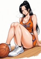 ai_generated alluring almost_naked almost_nude basketball basketball_(ball) basketball_shorts basketball_uniform black_eyes black_hair blush boa_hancock earring earrings looking_at_viewer one_piece ponytail seducing seduction seductive seductive_body seductive_eyes seductive_gaze seductive_look seductive_mouth seductive_pose shiny_hair shiny_skin sitting sitting_on_floor snake_earrings steamy_breath sweat sweatdrop sweating sweaty sweaty_body voluptuous voluptuous_female yashin