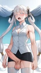 1futa ahe_gao ai_generated cum dickgirl ejaculation futanari jinhsi_(wuthering_waves) pencil_skirt penis slitless_pencil_skirt testicles tight_pencil_skirt twintails white_shirt wuthering_waves yuuki_snow