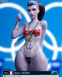 1girls 3d absurd_res athletic_wear bikini breasts female female_only fit fit_female gold_medal hi_res highres hips nemesis_3d olympics overwatch ponytail tattoo thick_thighs thighs wide_hips widowmaker
