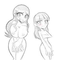 2girls breasts clara_garcia covering female joana_jimenez multiple_girls nairod103098 nude original original_character panty_&_stocking_with_garterbelt style_parody tagme