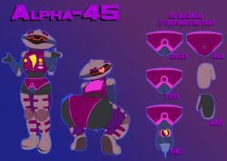 absurd_res alpha_45 ambiguous_gender android ass babyaren big_butt bodily_fluids fan_character genital_fluids genitals hi_res machine model_sheet penis power_rangers pussy robot screen_face solo vaginal_fluids