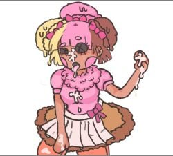 ahe_gao animate_inanimate black_eyes button_eyes clothed cum_on_clothes cum_on_face cum_on_hand doll lalaloopsy multicolored_hair scoops_waffle_cone tongue_out