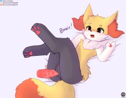 absurd_res anthro bed blush braixen duo female furniture generation_6_pokemon genitals hi_res legs_up lying male male/female nintendo paws penis pokemon pokemon_(species) pussy senz tail text