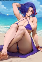 ai_generated ass big_ass big_breasts erotic_nansensu lady_nagant multicolored_hair my_hero_academia overflowing_breasts panty_shot sarong thick_thighs