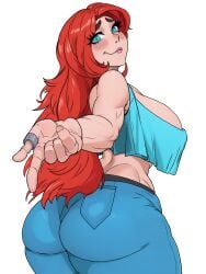 big_ass big_breasts blue_eyes chelsea_(ruby_gillman) long_hair looking_back neoastaroth_(artist) pointing red_hair ring ruby_gillman,_teenage_kraken seductive_look