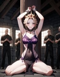 ai_generated chained crown helpless imminent_rape milf mirelia_q_melromarc multiple_boys on_knees queen royalty rtxfus smile tate_no_yuusha_no_nariagari