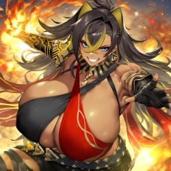 1girls 2vuiai abs ai_generated big_breasts big_thighs blue_eyes breasts clothed clothed_female clothing dark-skinned_female dark_skin dehya_(genshin_impact) female female_only genshin_impact gigantic_breasts gigantic_thighs huge_breasts huge_thighs large_breasts large_thighs massive_breasts massive_thighs muscular muscular_arms muscular_female muscular_thighs thick_thighs thighs voluptuous